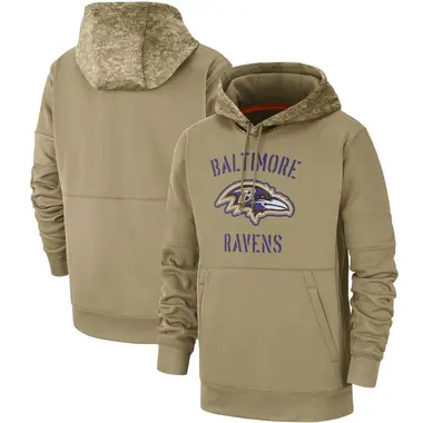 Men's Baltimore Ravens Tan 2019 Salute to Service Sideline Therma Pullover Hoodie -