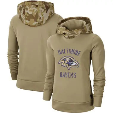 Women's Baltimore Ravens Khaki 2019 Salute to Service Therma Pullover Hoodie -