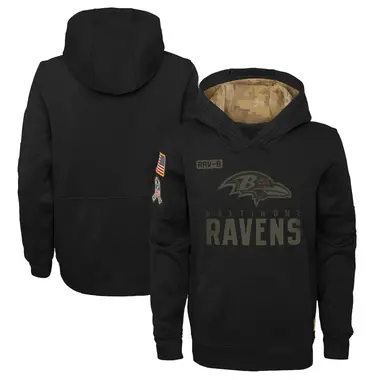 Youth Baltimore Ravens 2020 Salute to Service Pullover Performance Hoodie - Black