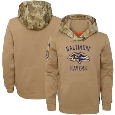 Youth Baltimore Ravens Khaki 2019 Salute to Service Therma Pullover Hoodie -